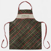 Kerstplaid rood groen familienaam gepersonaliseerd schort (Voorkant)