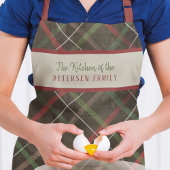 Kerstplaid rood groen familienaam gepersonaliseerd schort
