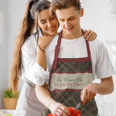 Kerstplaid rood groen familienaam gepersonaliseerd schort