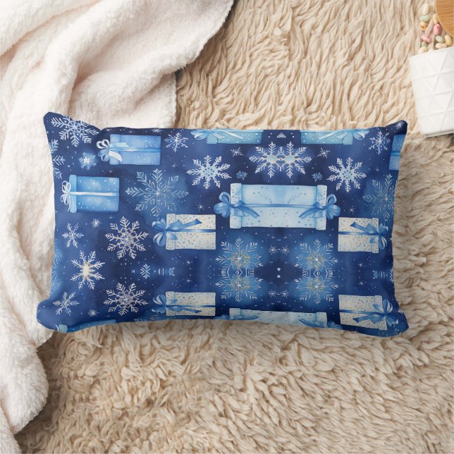 kerstplakboek | blauwe wintersneeuwvlok kussen (Deken)