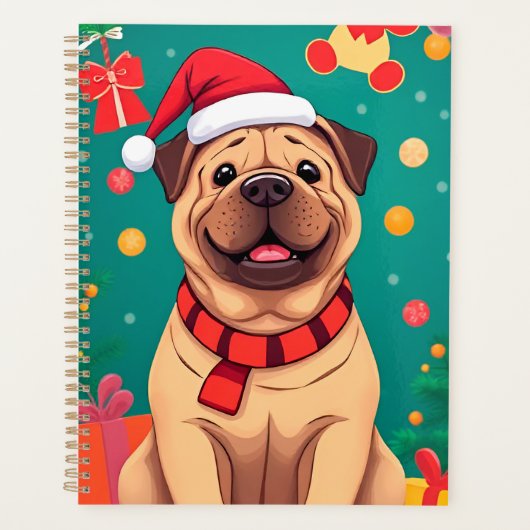 Kerstplanner Mooie Hond Kerstmannenhoed Cadeau Planner (Voorkant)
