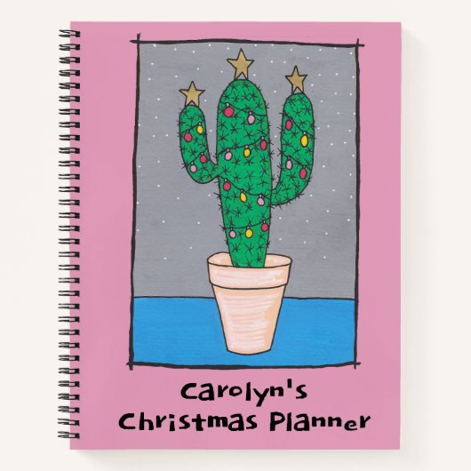 Kerstplanner, schattige cactus, jouw naam notitieboek (Voorkant)