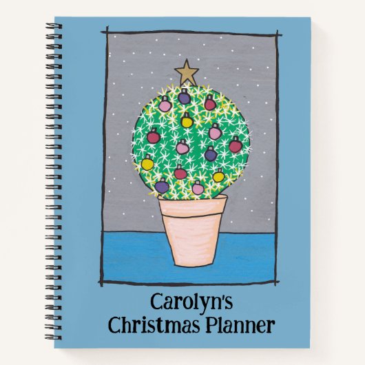 Kerstplanner, vetcactus in pot, gepersonaliseerd notitieboek (Voorkant)