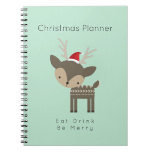 Kerstplanner Whimsical Deer in Red Santa Hat Notitieboek