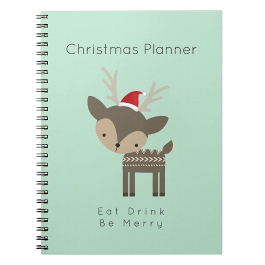 Kerstplanner Whimsical Deer in Red Santa Hat Notitieboek (Voorkant)