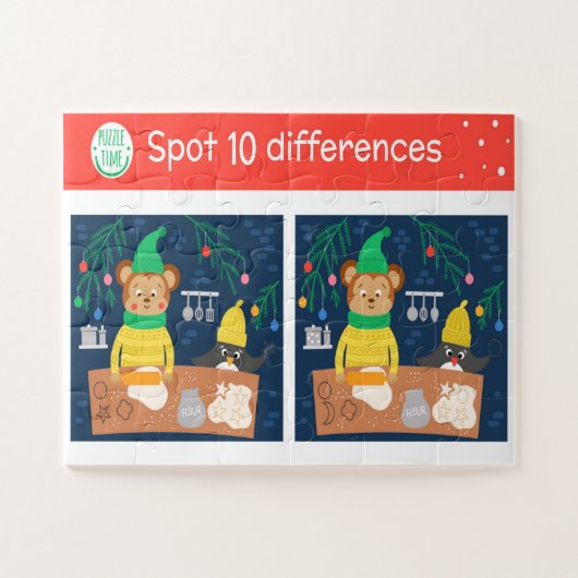 Kerstplek 10 Verschillen Beer Pinguïn Kinderen  Legpuzzel (Horizontaal)