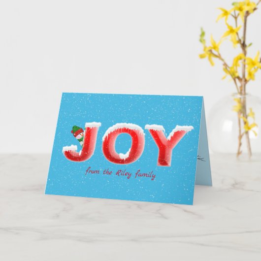 Kerstplezier in sneeuwvlokken met sneeuwman kaart (Gele Bloem)