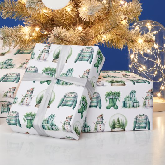 Kerstplezier op witte achtergrond cadeaupapier (Feestdagen)
