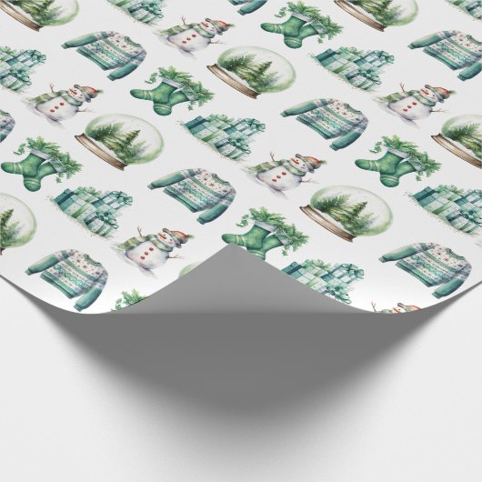 Kerstplezier op witte achtergrond cadeaupapier (Hoek)