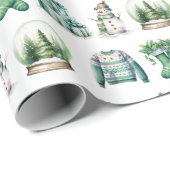 Kerstplezier op witte achtergrond cadeaupapier (Rol Hoek)