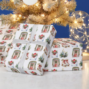 Kerstplezier op witte achtergrond cadeaupapier