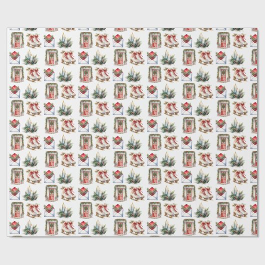 Kerstplezier op witte achtergrond cadeaupapier (Vlak)