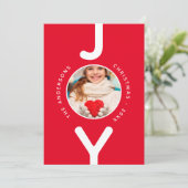 Kerstplezier rode witte eenvoudige fotokaart (Staand voorkant)