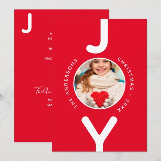 Kerstplezier rode witte eenvoudige fotokaart (Voorkant / Achterkant)