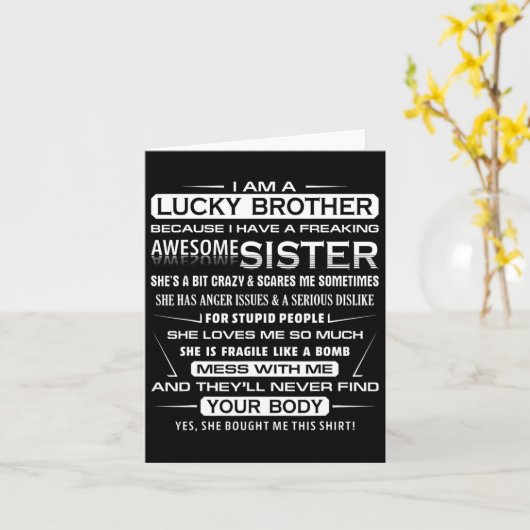 Kerstplezier voor broer van zus Ik heb geluk Kaart (Gele Bloem)