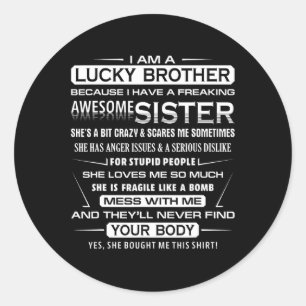 Kerstplezier voor broer van zus Ik heb geluk Ronde Sticker