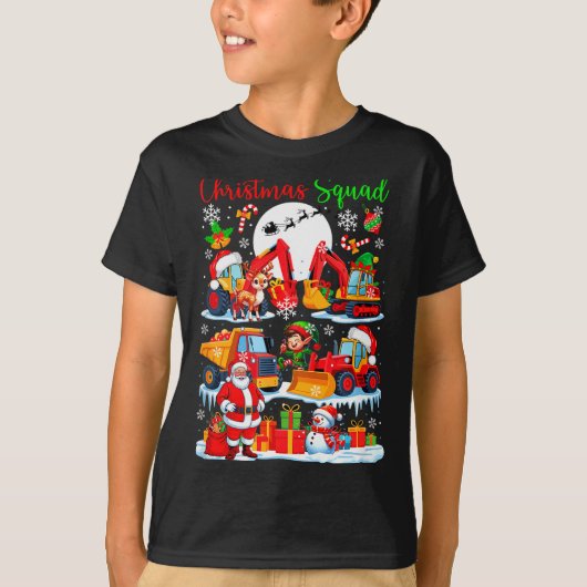 Kerstploeg Bouwtrucks Graafmachines San T-shirt (Voorkant)
