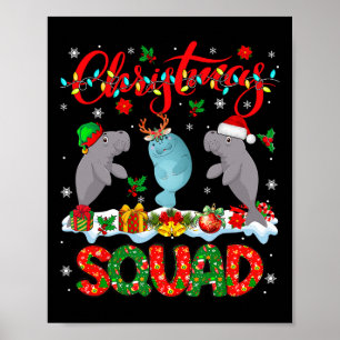 Kerstploeg Drie Kerstman Rendier Elf Manatees Poster