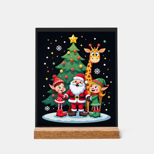 Kerstploeg Kerstman Giraffe Elf Dabbing Matching Acryl Bord (Voorkant)