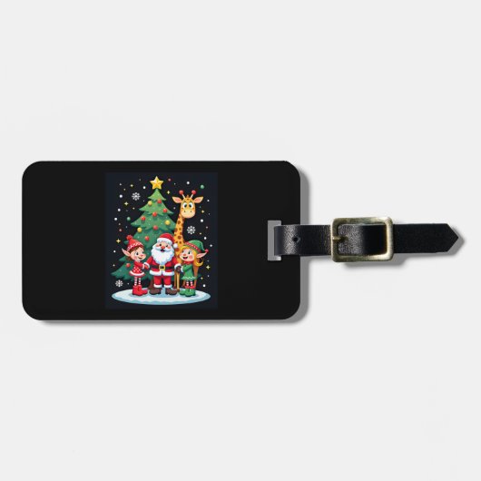 Kerstploeg Kerstman Giraffe Elf Dabbing Matching Bagagelabel (Voorkant horizontaal)