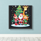 Kerstploeg Kerstman Giraffe Elf Dabbing Matching Canvas Afdruk (Insitu (Houten vloer))