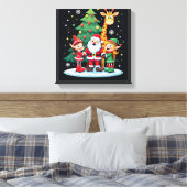 Kerstploeg Kerstman Giraffe Elf Dabbing Matching Canvas Afdruk (Insitu (Slaapkamer))