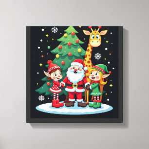 Kerstploeg Kerstman Giraffe Elf Dabbing Matching Canvas Afdruk