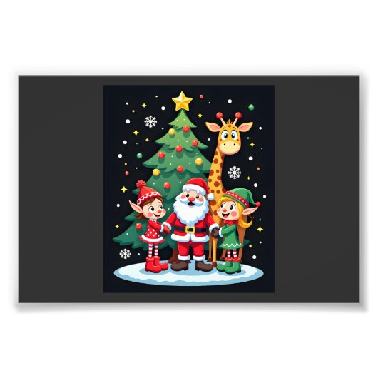 Kerstploeg Kerstman Giraffe Elf Dabbing Matching Foto Afdruk (Voorkant)