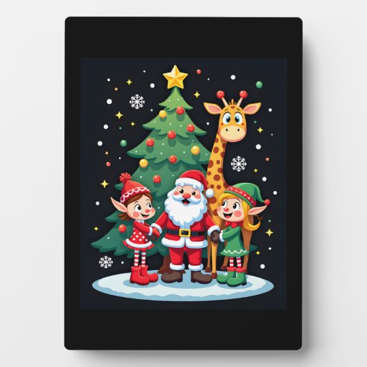 Kerstploeg Kerstman Giraffe Elf Dabbing Matching Fotoplaat (voorkant)