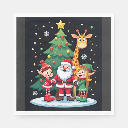 Kerstploeg Kerstman Giraffe Elf Dabbing Matching Servet (Voorkant)