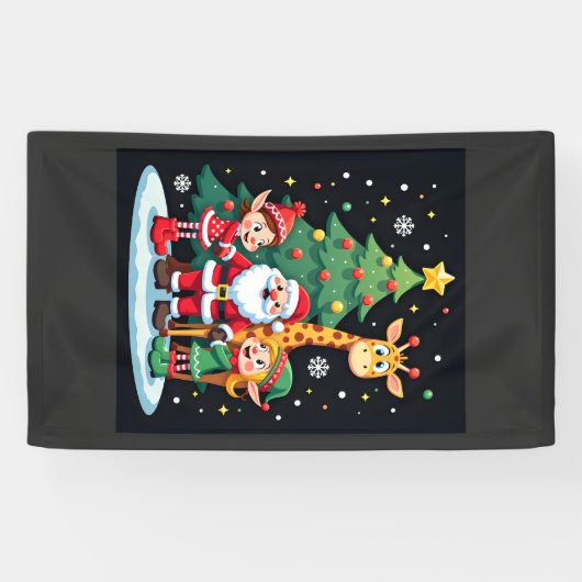 Kerstploeg Kerstman Giraffe Elf Dabbing Matching Spandoek (Horizontaal)