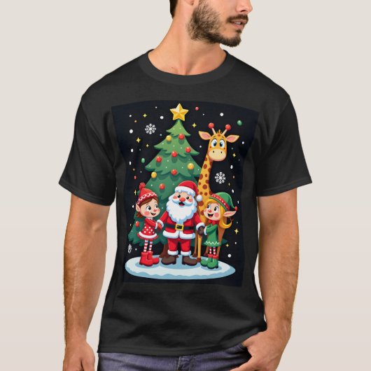 Kerstploeg Kerstman Giraffe Elf Dabbing Matching T-shirt (Voorkant)