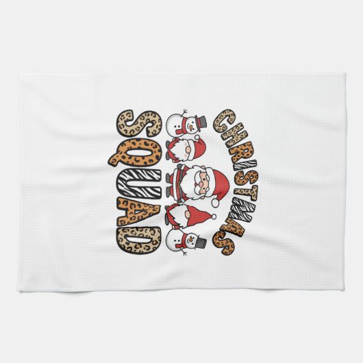 Kerstploeg Kerstman Sneeuwman Luipaardprint Ontwer Theedoek (Horizontaal)