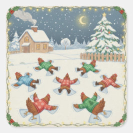 Kerstpluimvee in beweging, kerststickers vierkante sticker