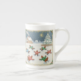 Kerstpluimvee in beweging, koffiemok porselein kop
