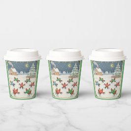 Kerstpluimvee in beweging, papieren bekers