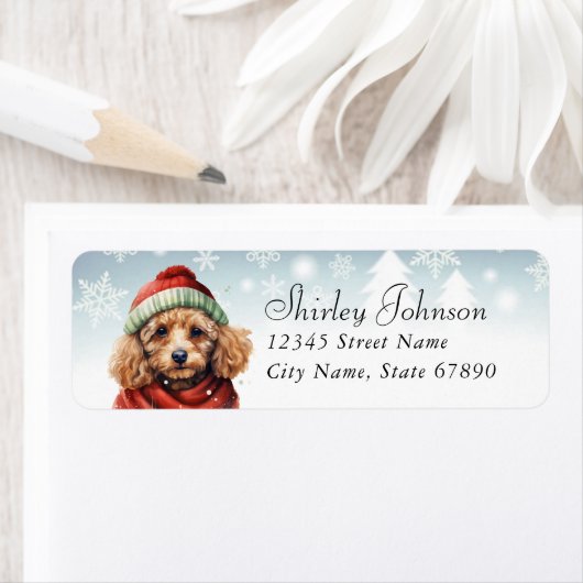 Kerstpoedel hond retour adreslabels etiket (Insitu)
