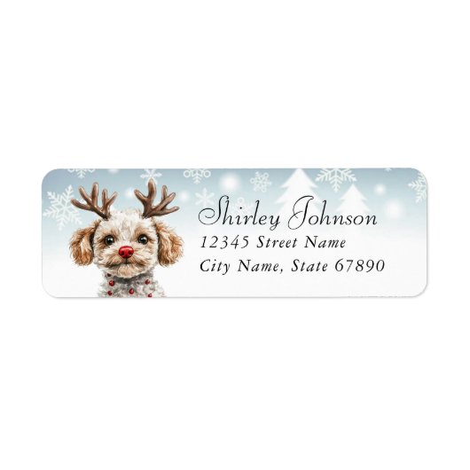 Kerstpoedel hond retour adreslabels etiket (Voorkant)