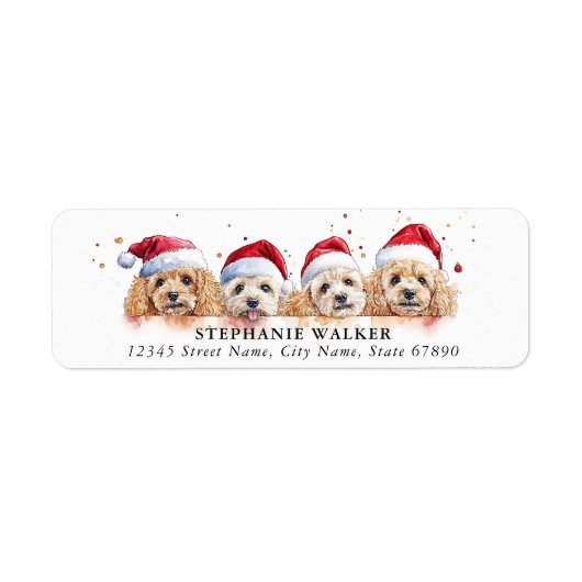 Kerstpoedel hond retour adreslabels etiket (Voorkant)