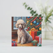 Kerstpoedel met Kerstboom, Geschenken Feestdagenkaart (Staand voorkant)