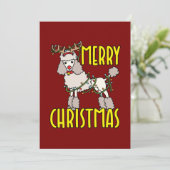 Kerstpoedel met rendiergewei feestdagenkaart (Staand voorkant)