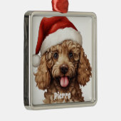 KERSTPOEDEL PUPPY HOND MET KERSTMUTS METALEN ORNAMENT (Rechts)