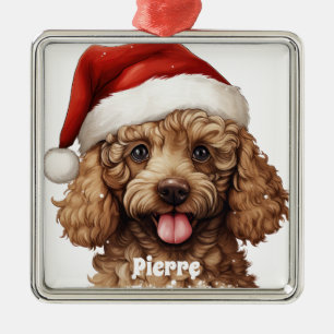 KERSTPOEDEL PUPPY HOND MET KERSTMUTS METALEN ORNAMENT