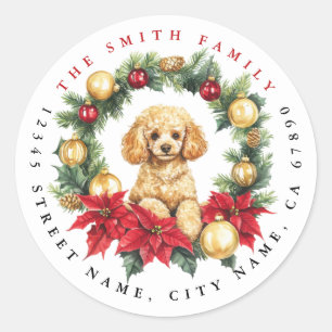 Kerstpoedel ronde Stickers
