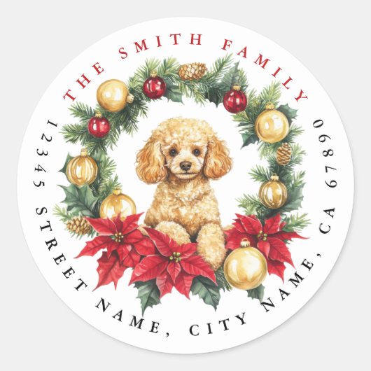 Kerstpoedel ronde Stickers (Voorkant)