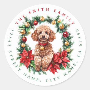 Kerstpoedel ronde Stickers