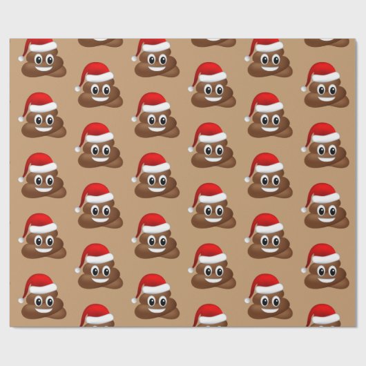 Kerstpoep emoji met kerstmuts cadeaupapier (Vlak)