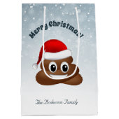 Kerstpoep emoji met kerstmuts cadeautas (Achterkant)