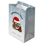 Kerstpoep emoji met kerstmuts cadeautas (Achterkant Gekanteld)