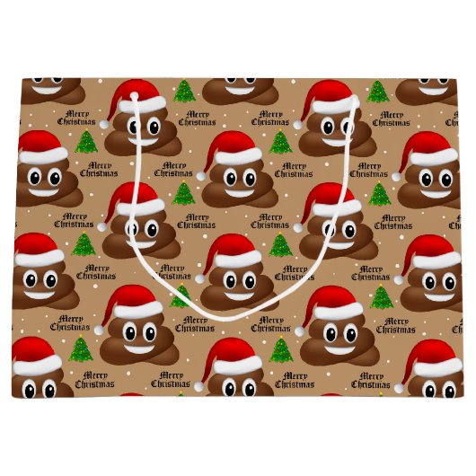 Kerstpoep emoji met kerstmuts cadeautas (Voorkant)